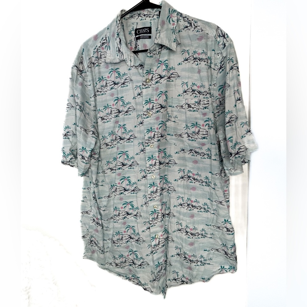 Chaps White w/Floral Hawaiian Untucked Button-down‎ Shirt Men's XLT